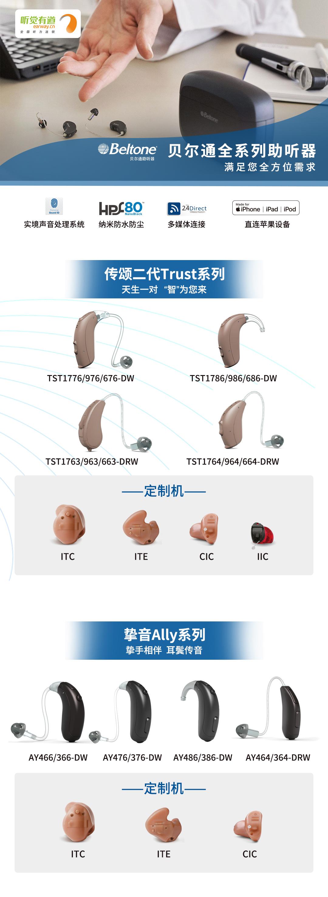 美国贝尔通助听器产品系列一览图